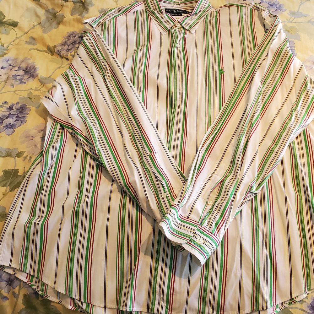 Ralph Lauren White and Green Casual Button Down Shirt